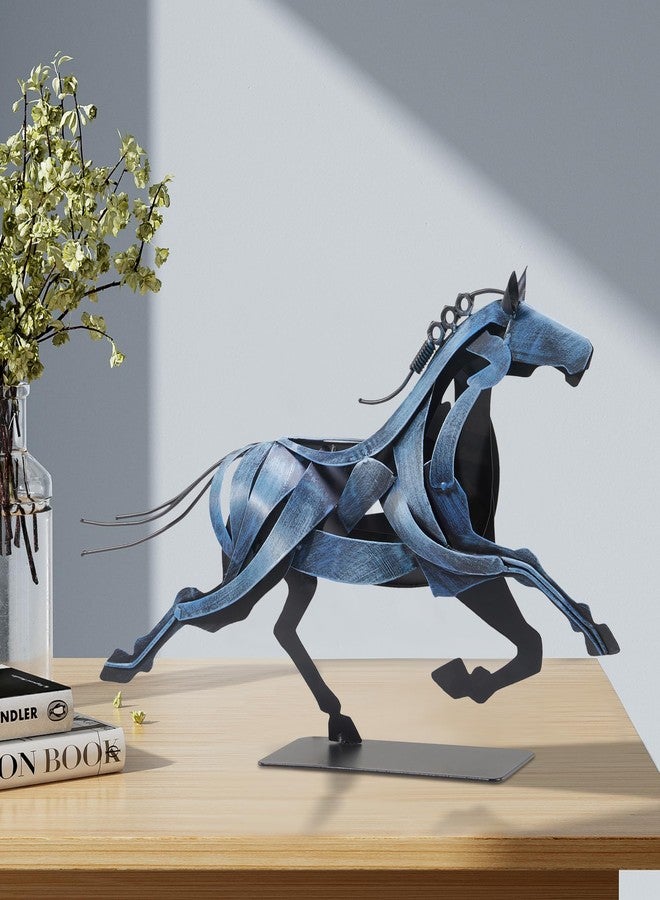 SunBlogs Art Running Horse Statue & Sculpture - Unique Rustic Handmade Metal Horse Figurine for Home Decor & Gifts (Blue) - Image 2